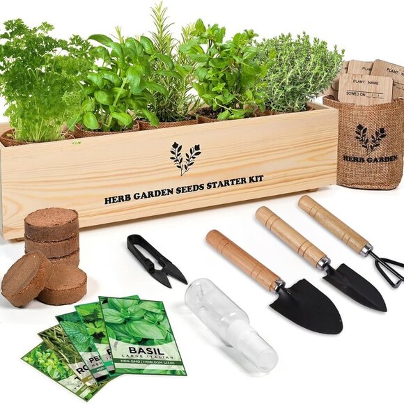 Indoor Herb Grow Kit, 5 Seeds Garden Starter Kit with Complete Planting & Wooden - Picture 1 of 7